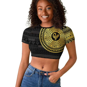 African Adinkra Raglan Cropped T shirt Sankofa Bird - Gold Version - Chest Arm Tattoo