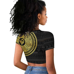 African Adinkra Raglan Cropped T shirt Sankofa Bird - Gold Version - Chest Arm Tattoo
