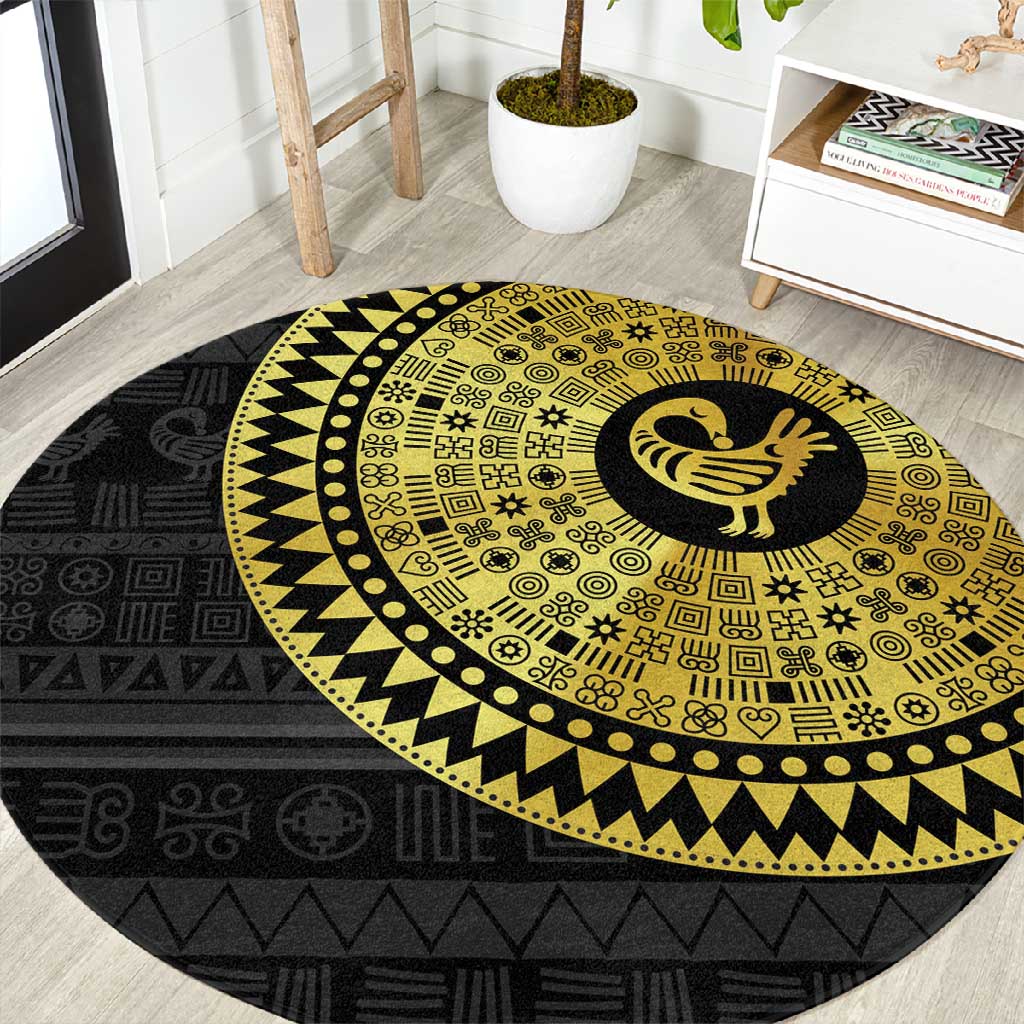 African Adinkra Round Carpet Sankofa Bird - Gold Version - Chest Arm Tattoo