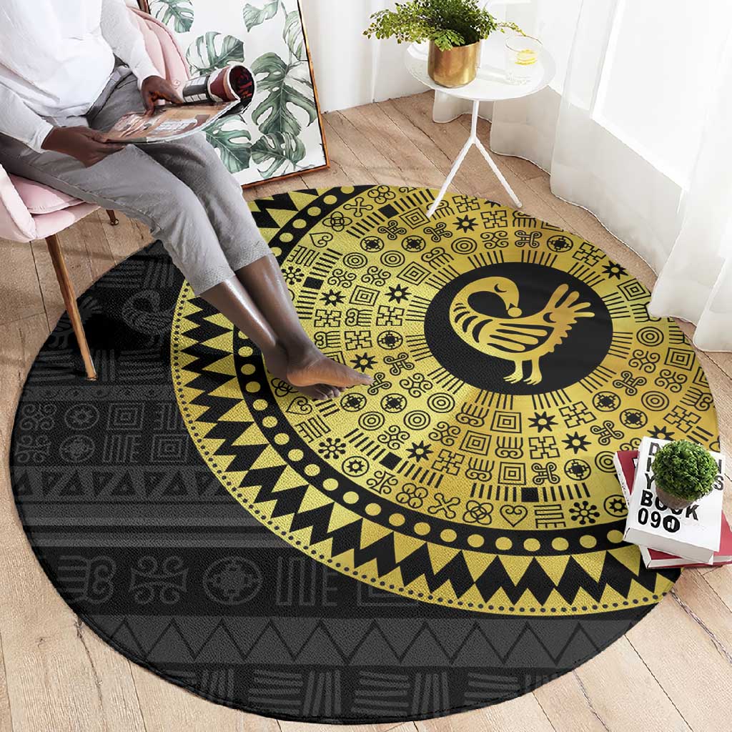 African Adinkra Round Carpet Sankofa Bird - Gold Version - Chest Arm Tattoo