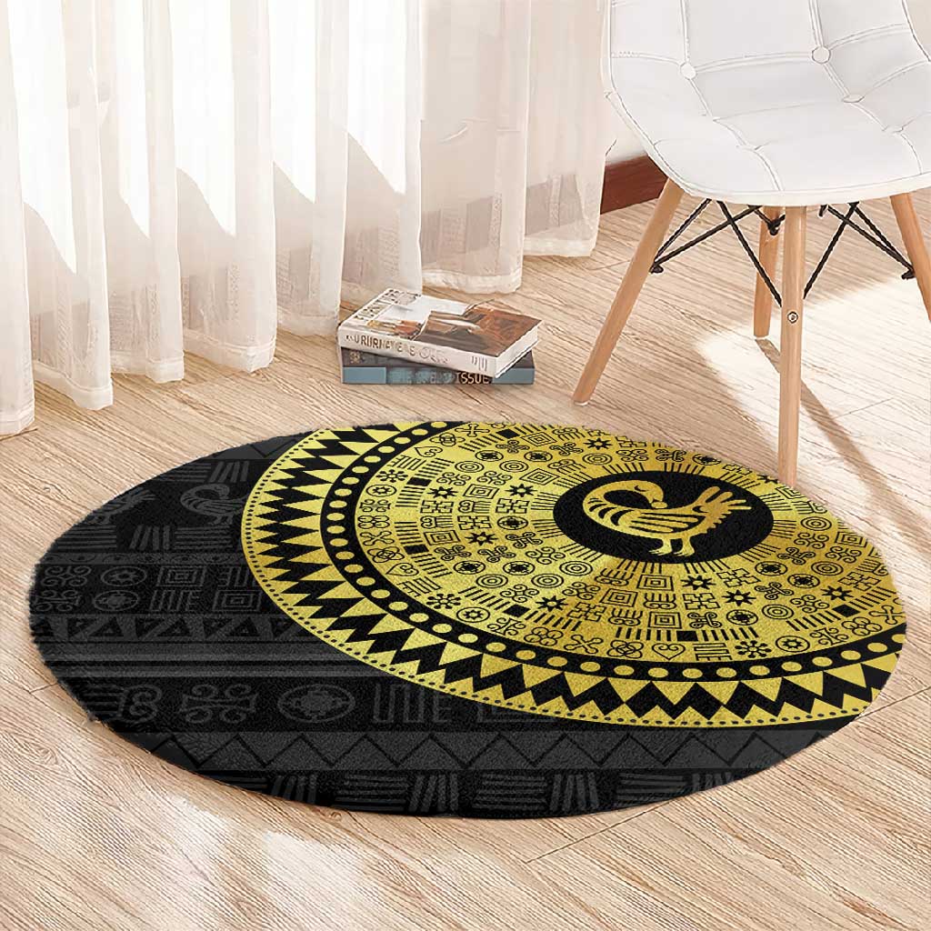 African Adinkra Round Carpet Sankofa Bird - Gold Version - Chest Arm Tattoo