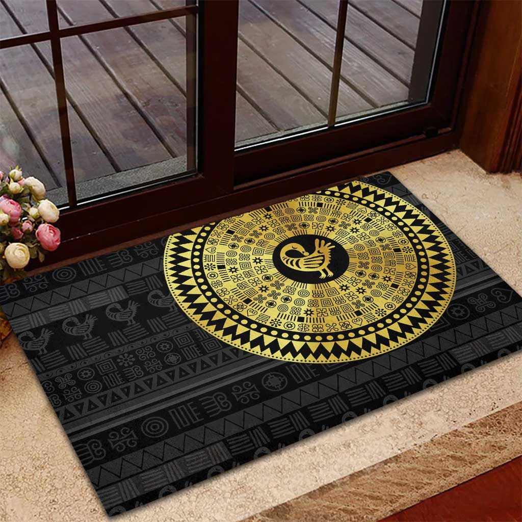 African Adinkra Rubber Doormat Sankofa Bird - Gold Version - Chest Arm Tattoo