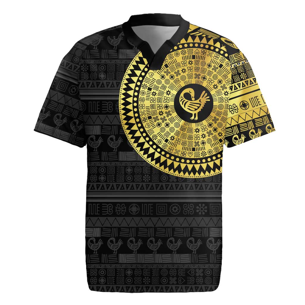 African Adinkra Rugby Jersey Sankofa Bird - Gold Version - Chest Arm Tattoo