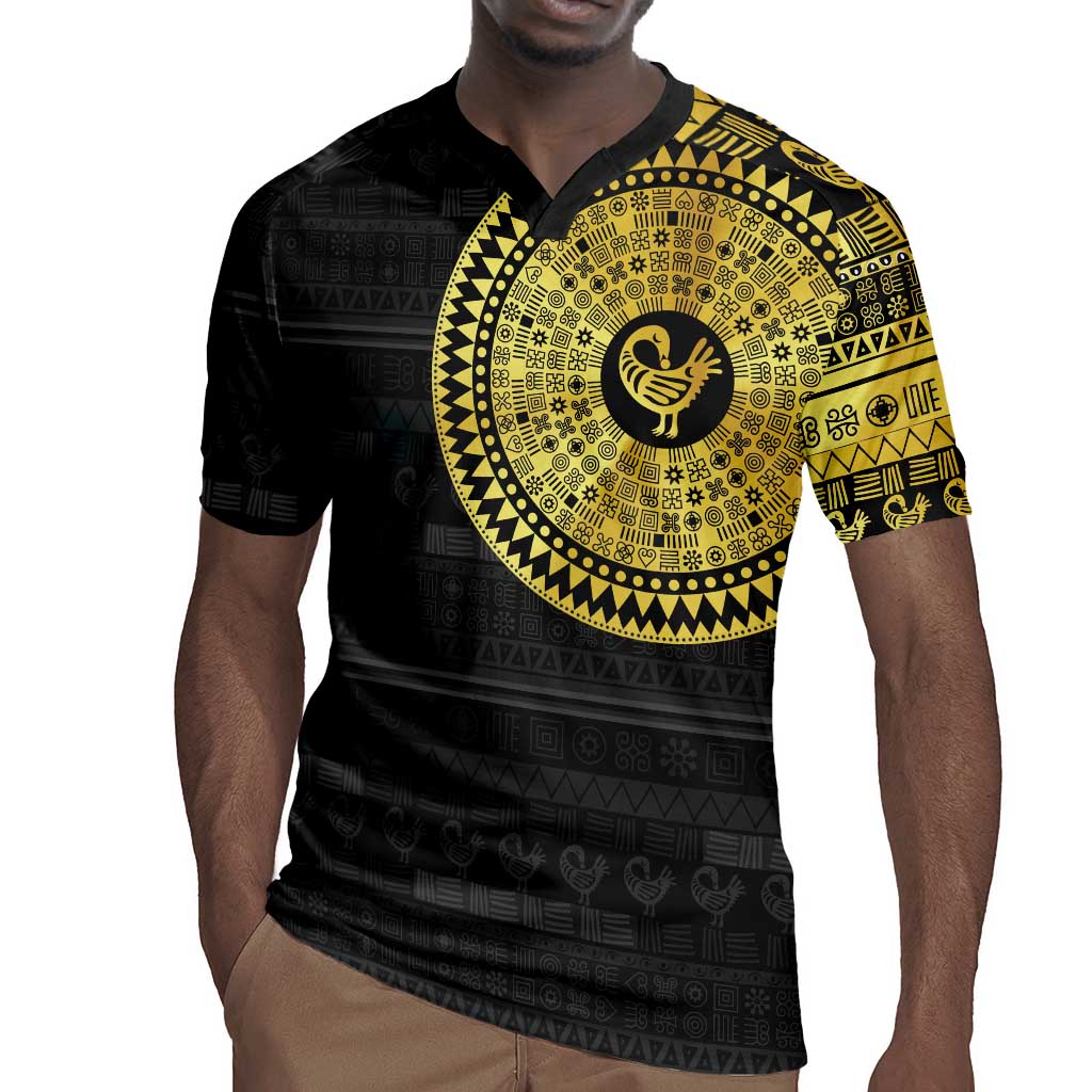 African Adinkra Rugby Jersey Sankofa Bird - Gold Version - Chest Arm Tattoo