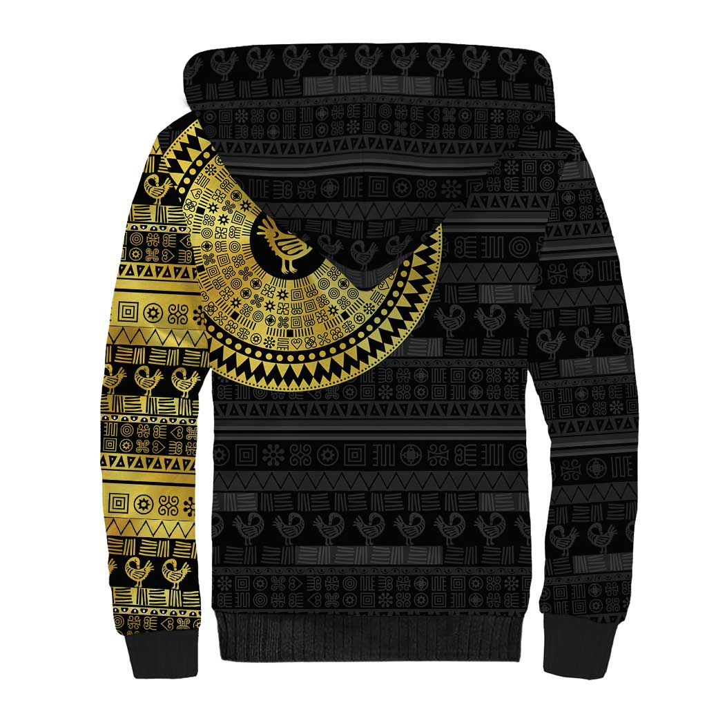 African Adinkra Sherpa Hoodie Sankofa Bird - Gold Version - Chest Arm Tattoo