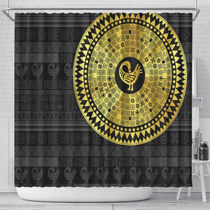 African Adinkra Shower Curtain Sankofa Bird - Gold Version - Chest Arm Tattoo