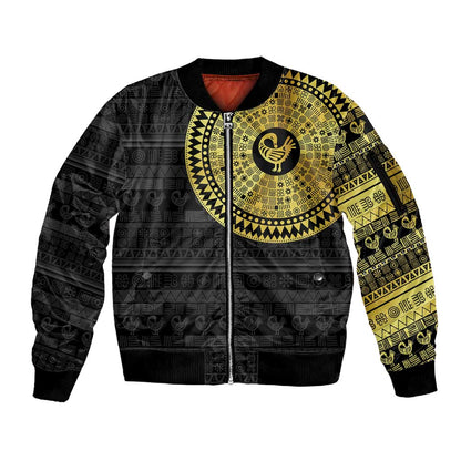 African Adinkra Sleeve Zip Bomber Jacket Sankofa Bird - Gold Version - Chest Arm Tattoo