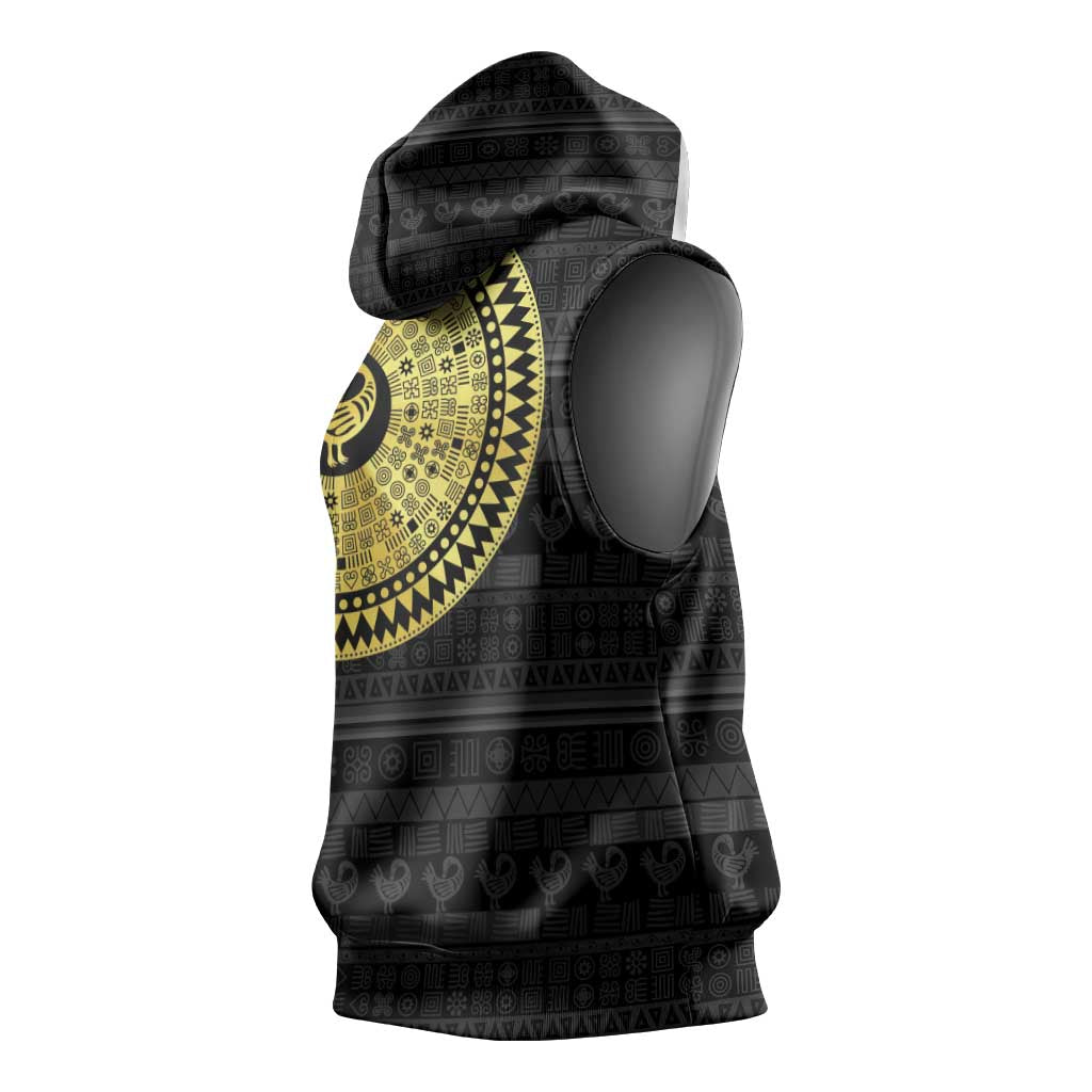 African Adinkra Sleeveless Hoodie Sankofa Bird - Gold Version - Chest Arm Tattoo - African Pride