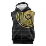 African Adinkra Sleeveless Zip Hoodie Sankofa Bird - Gold Version - Chest Arm Tattoo - African Pride