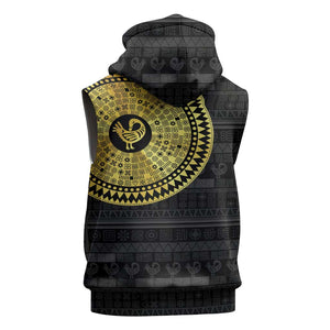 African Adinkra Sleeveless Zip Hoodie Sankofa Bird - Gold Version - Chest Arm Tattoo - African Pride
