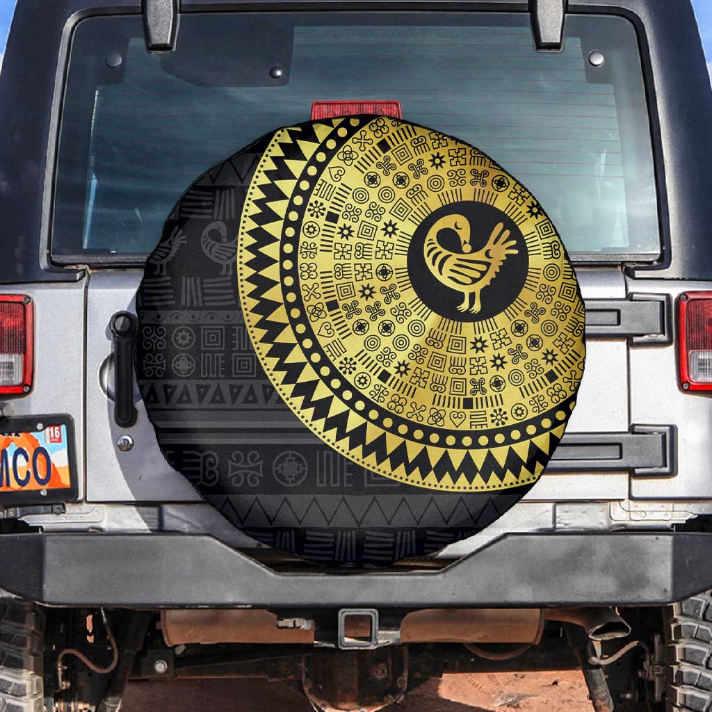 African Adinkra Spare Tire Cover Sankofa Bird - Gold Version - Chest Arm Tattoo