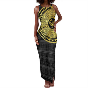 African Adinkra Tank Maxi Dress Sankofa Bird - Gold Version - Chest Arm Tattoo