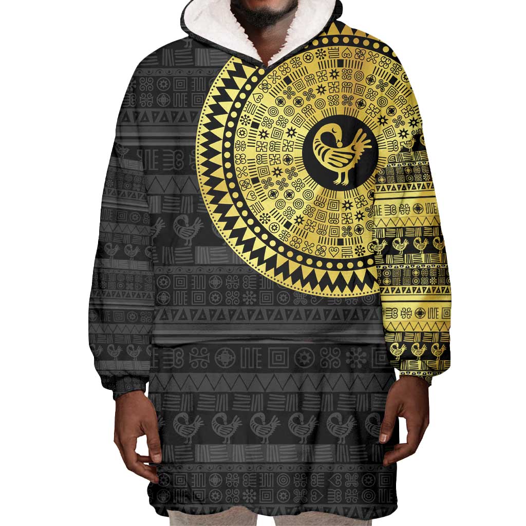 African Adinkra Wearable Blanket Hoodie Sankofa Bird - Gold Version - Chest Arm Tattoo