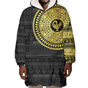 African Adinkra Wearable Blanket Hoodie Sankofa Bird - Gold Version - Chest Arm Tattoo