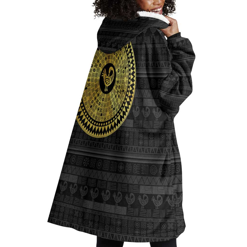 African Adinkra Wearable Blanket Hoodie Sankofa Bird - Gold Version - Chest Arm Tattoo