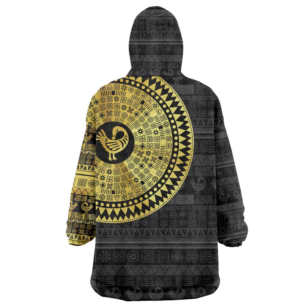 African Adinkra Wearable Blanket Hoodie Sankofa Bird - Gold Version - Chest Arm Tattoo