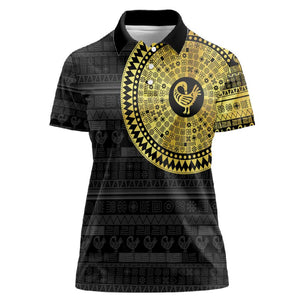 African Adinkra Women Polo Shirt Sankofa Bird - Gold Version - Chest Arm Tattoo