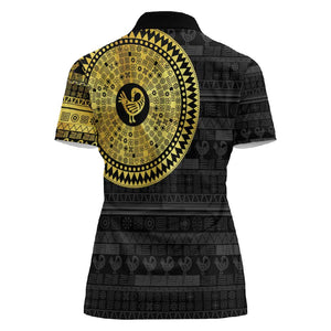 African Adinkra Women Polo Shirt Sankofa Bird - Gold Version - Chest Arm Tattoo