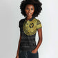 African Adinkra Women Polo Shirt Sankofa Bird - Gold Version - Chest Arm Tattoo
