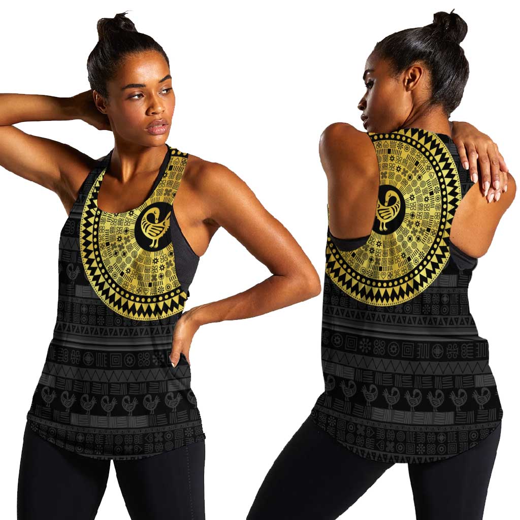 African Adinkra Women Racerback Tank Sankofa Bird - Gold Version - Chest Arm Tattoo