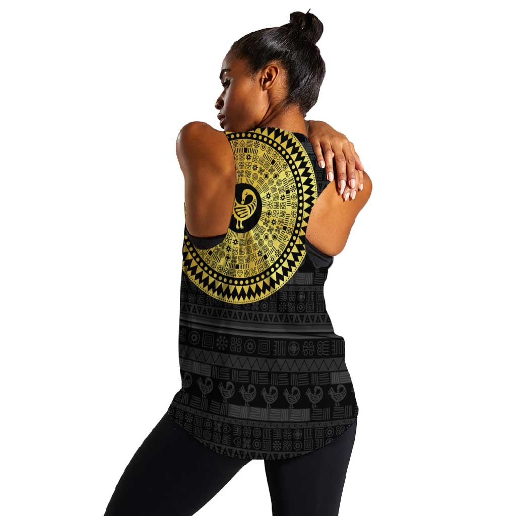 African Adinkra Women Racerback Tank Sankofa Bird - Gold Version - Chest Arm Tattoo