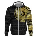 African Adinkra Zip Hoodie Sankofa Bird - Gold Version - Chest Arm Tattoo