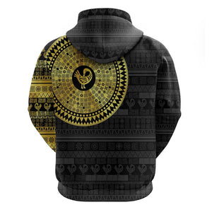 African Adinkra Zip Hoodie Sankofa Bird - Gold Version - Chest Arm Tattoo
