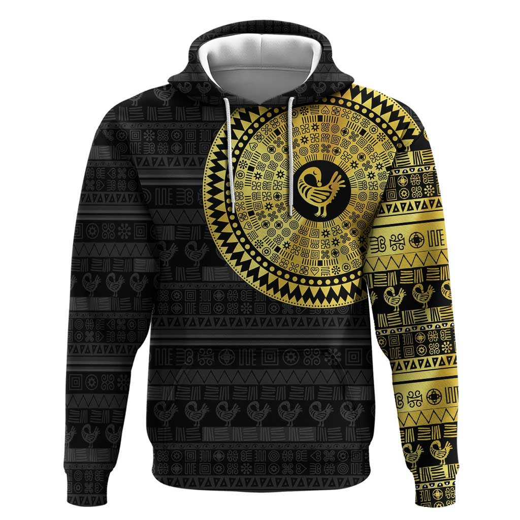 African Adinkra Zip Hoodie Sankofa Bird - Gold Version - Chest Arm Tattoo