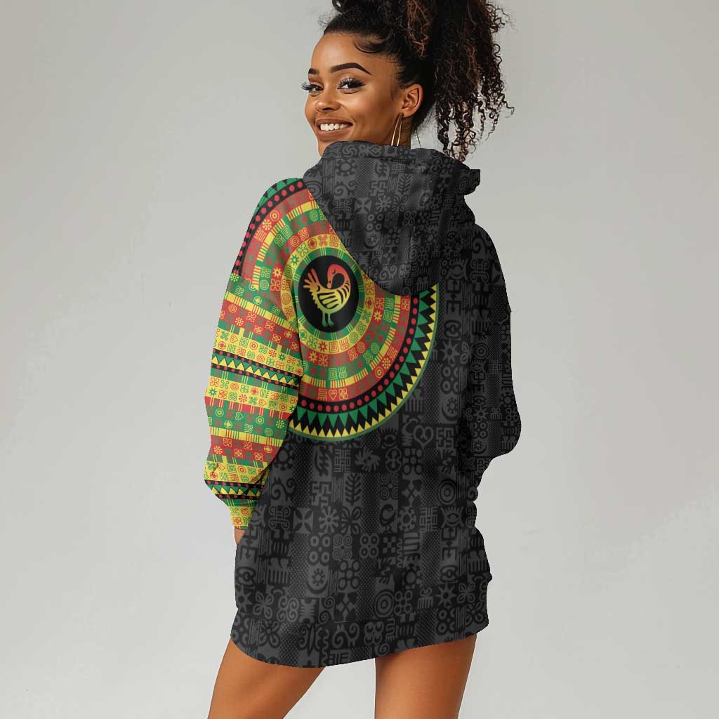 African Sankofa Bird Hoodie Dress Adinkra Symbols - Chest Arm Tattoo