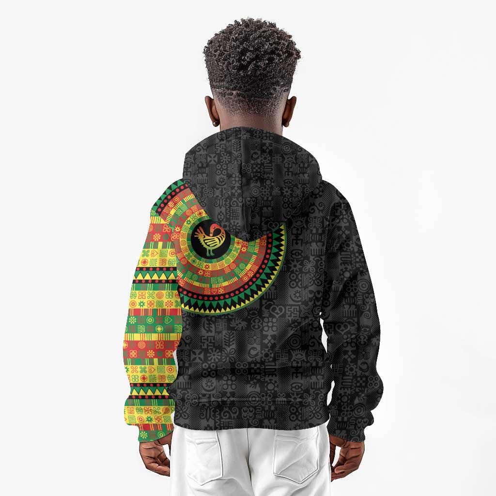 African Sankofa Bird Kid Hoodie Adinkra Symbols - Chest Arm Tattoo