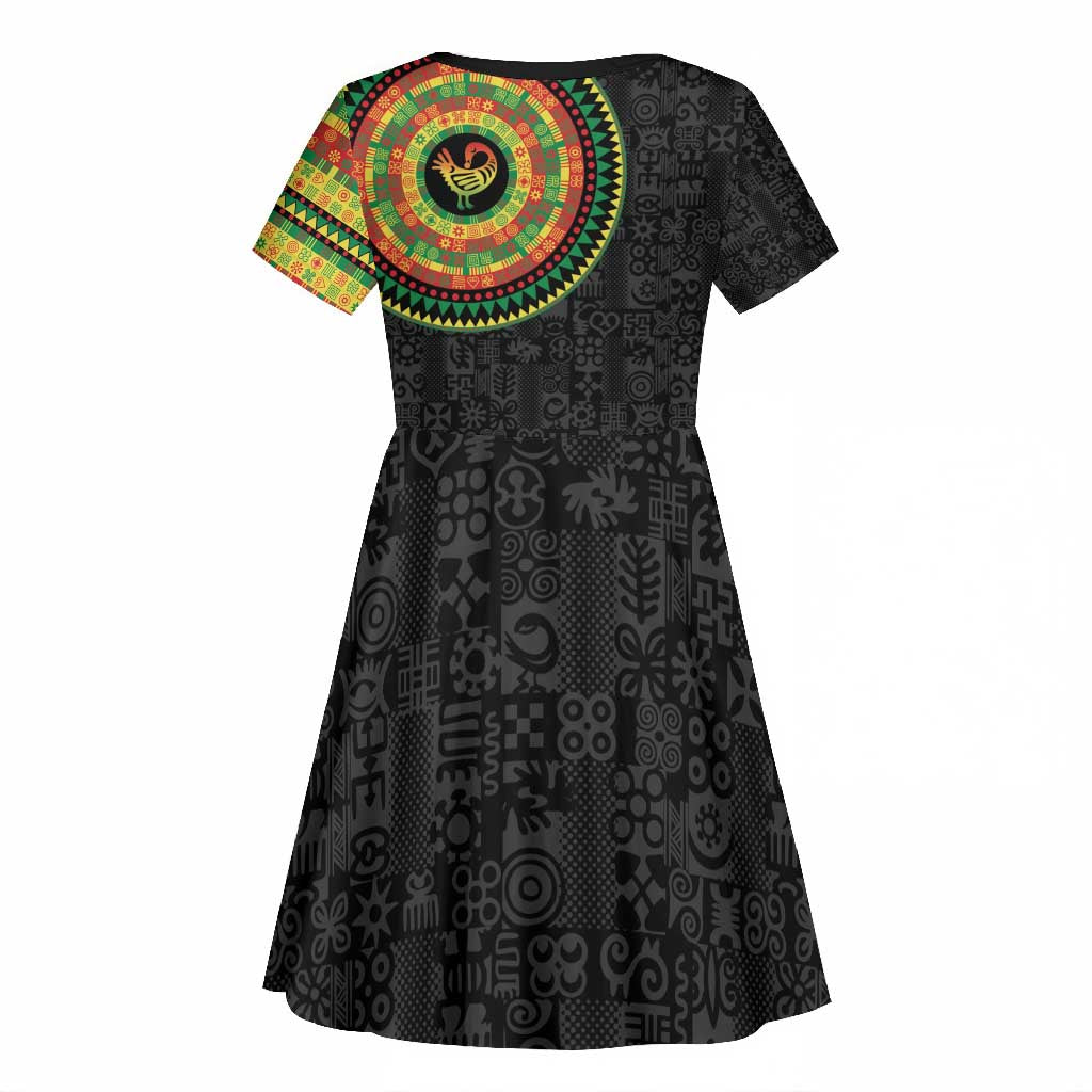 African Sankofa Bird Kid Short Sleeve Dress Adinkra Symbols - Chest Arm Tattoo