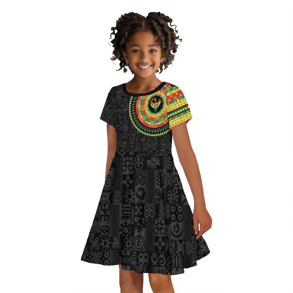 African Sankofa Bird Kid Short Sleeve Dress Adinkra Symbols - Chest Arm Tattoo