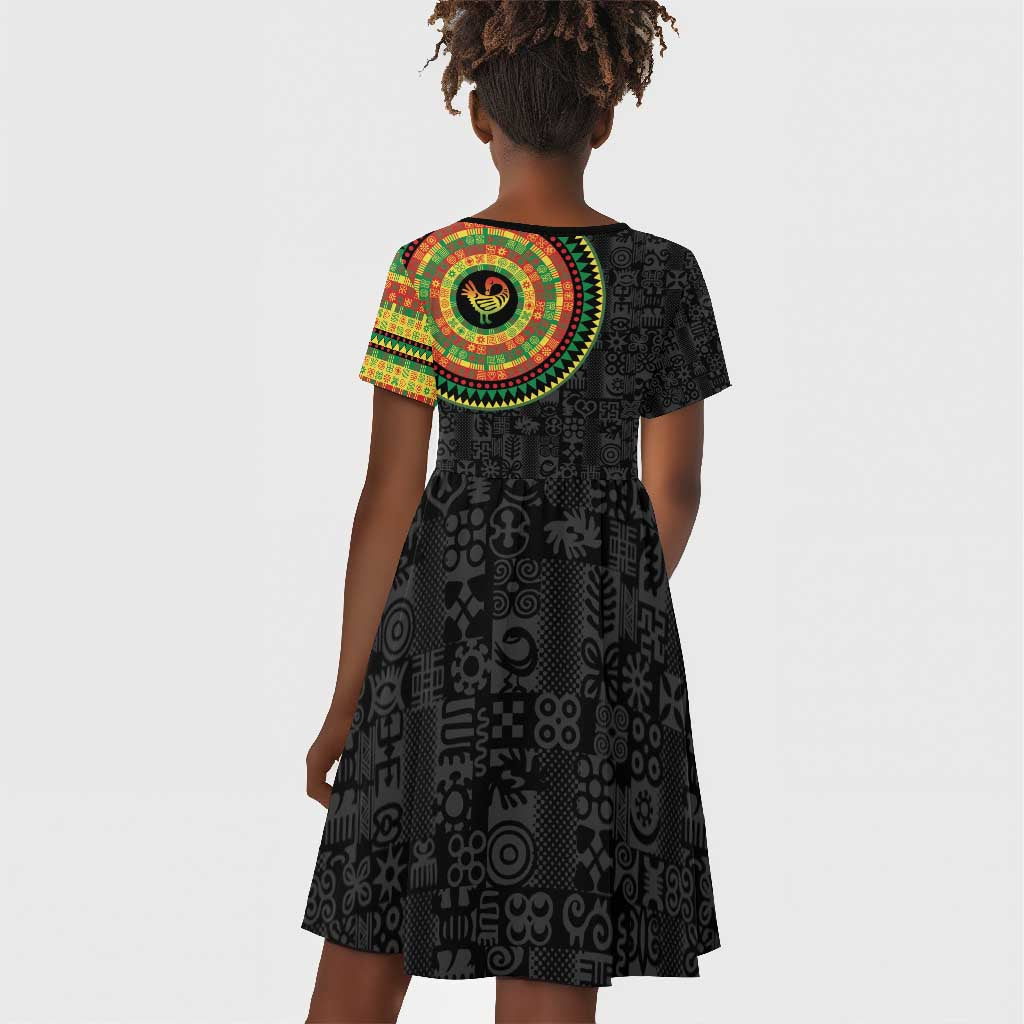 African Sankofa Bird Kid Short Sleeve Dress Adinkra Symbols - Chest Arm Tattoo
