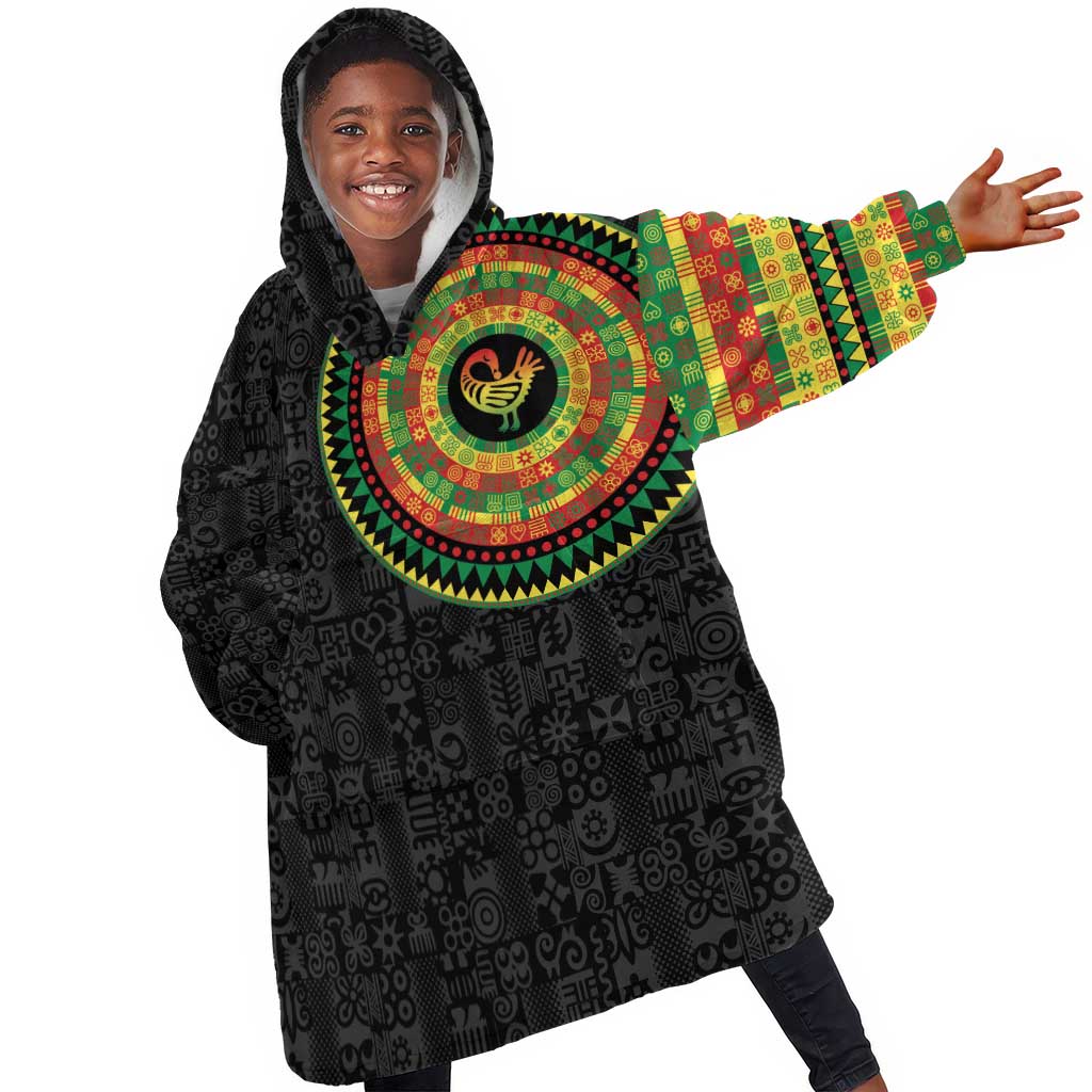 African Sankofa Bird Kid Wearable Blanket Hoodie Adinkra Symbols - Chest Arm Tattoo
