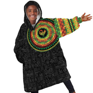 African Sankofa Bird Kid Wearable Blanket Hoodie Adinkra Symbols - Chest Arm Tattoo