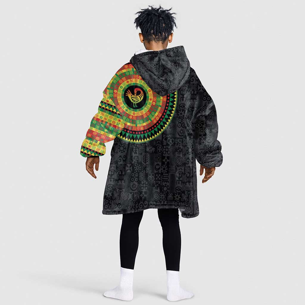 African Sankofa Bird Kid Wearable Blanket Hoodie Adinkra Symbols - Chest Arm Tattoo