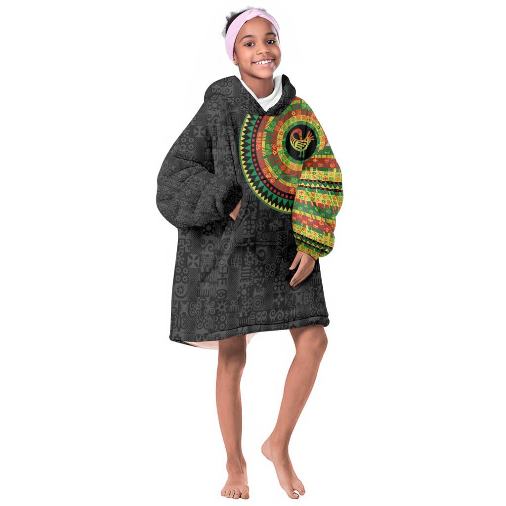 African Sankofa Bird Kid Wearable Blanket Hoodie Adinkra Symbols - Chest Arm Tattoo