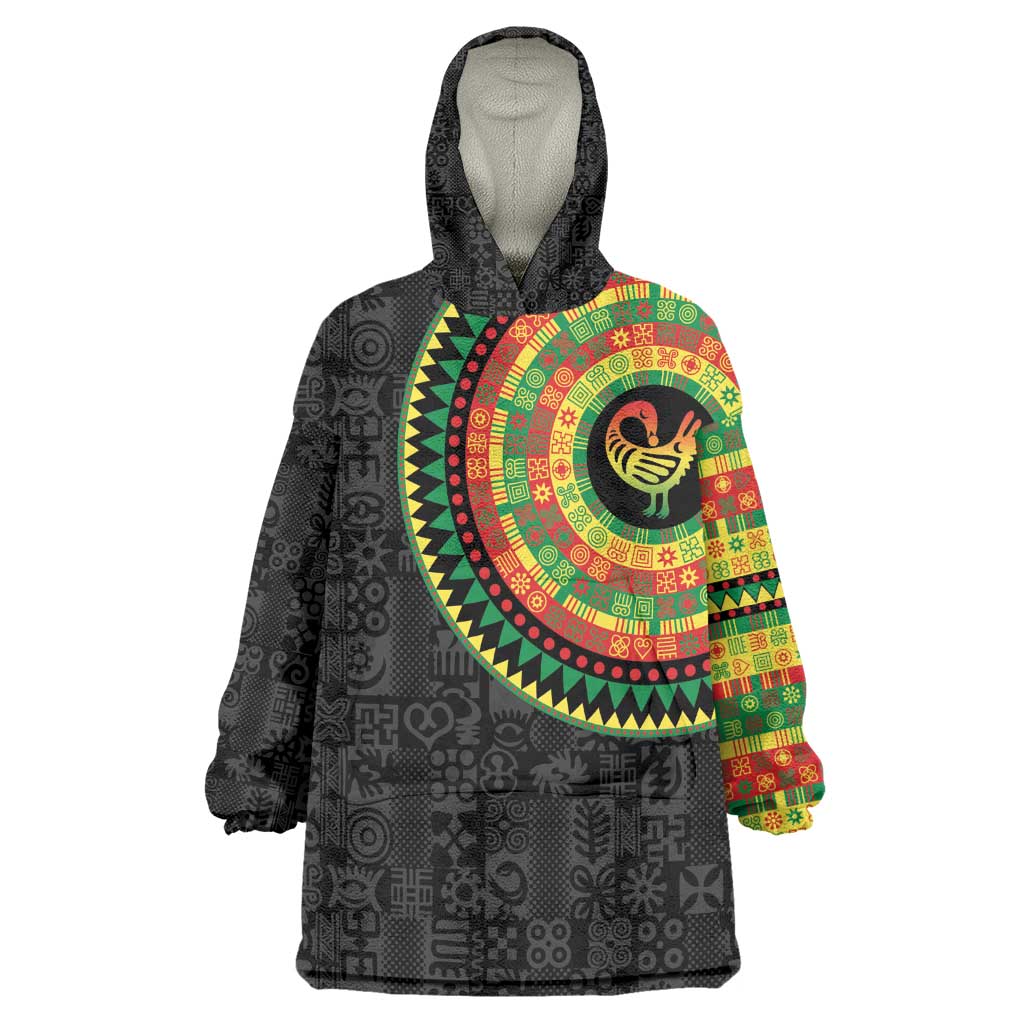 African Sankofa Bird Kid Wearable Blanket Hoodie Adinkra Symbols - Chest Arm Tattoo