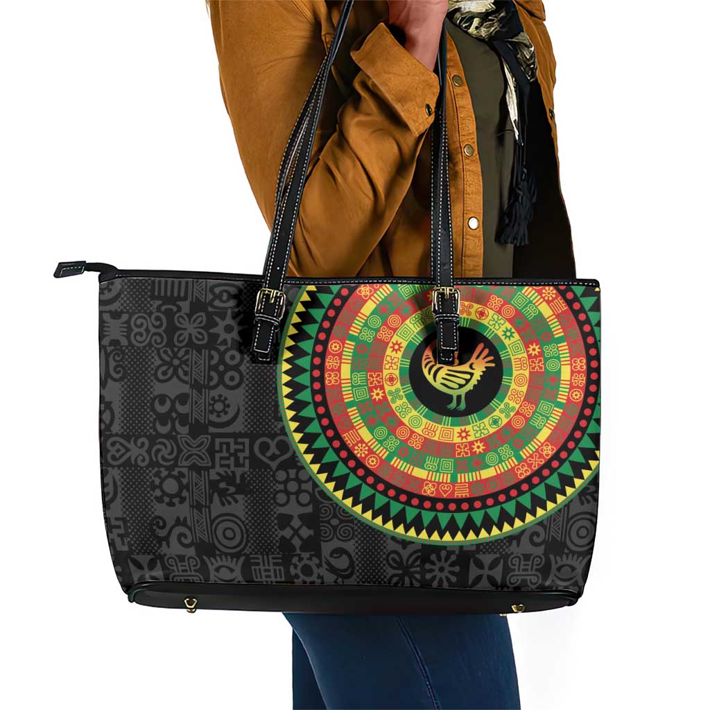 African Sankofa Bird Leather Tote Bag Adinkra Symbols - Chest Arm Tattoo