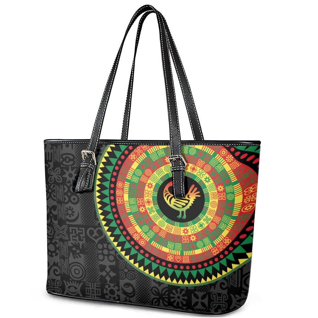 African Sankofa Bird Leather Tote Bag Adinkra Symbols - Chest Arm Tattoo