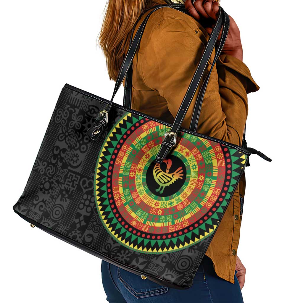 African Sankofa Bird Leather Tote Bag Adinkra Symbols - Chest Arm Tattoo