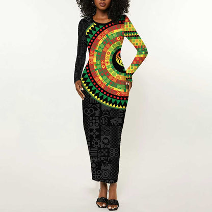 African Sankofa Bird Long Sleeve Bodycon Dress Adinkra Symbols - Chest Arm Tattoo LT15