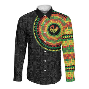 African Sankofa Bird Long Sleeve Button Shirt Adinkra Symbols - Chest Arm Tattoo