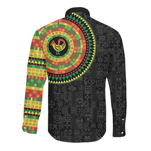 African Sankofa Bird Long Sleeve Button Shirt Adinkra Symbols - Chest Arm Tattoo