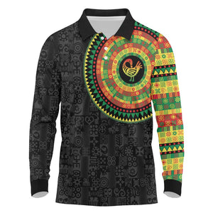 African Sankofa Bird Long Sleeve Polo Shirt Adinkra Symbols - Chest Arm Tattoo
