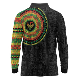 African Sankofa Bird Long Sleeve Polo Shirt Adinkra Symbols - Chest Arm Tattoo