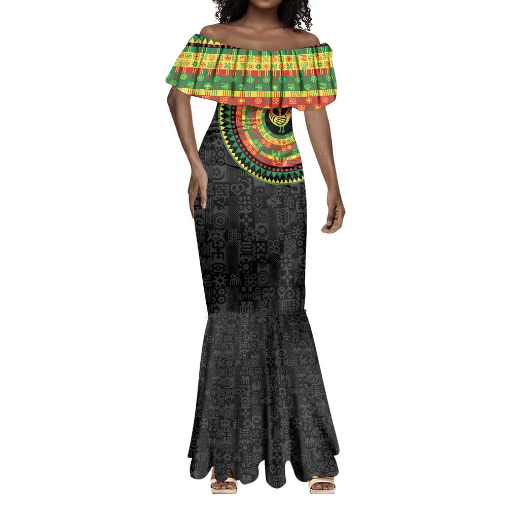 African Sankofa Bird Mermaid Dress Adinkra Symbols - Chest Arm Tattoo