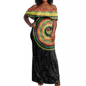 African Sankofa Bird Off Shoulder Maxi Dress Adinkra Symbols - Chest Arm Tattoo