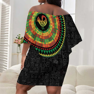 African Sankofa Bird Off Shoulder Short Dress Adinkra Symbols - Chest Arm Tattoo
