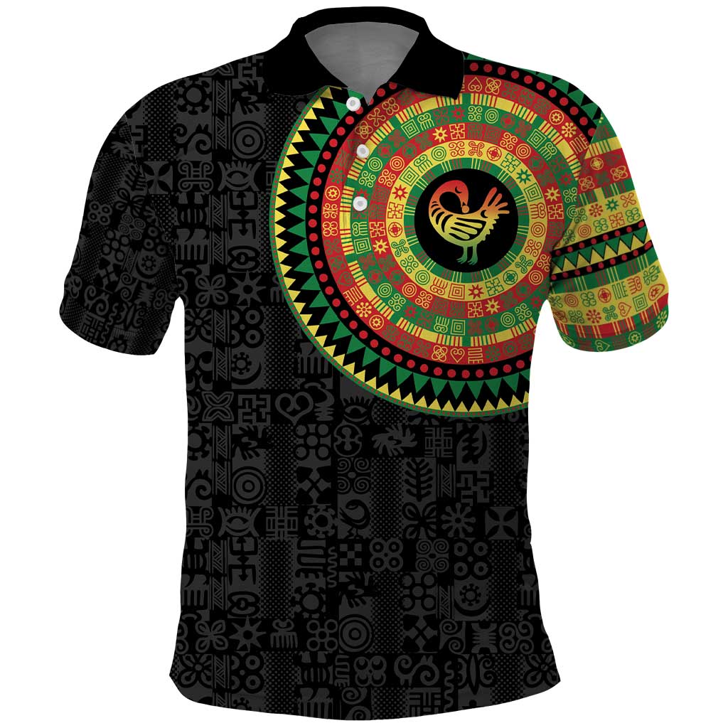 African Sankofa Bird Polo Shirt Adinkra Symbols - Chest Arm Tattoo